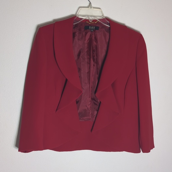 Alex Marie Womens Blazer Ruffle Cropped Quiet Luxury Business Casual Red Size 10 - Picture 2 of 11